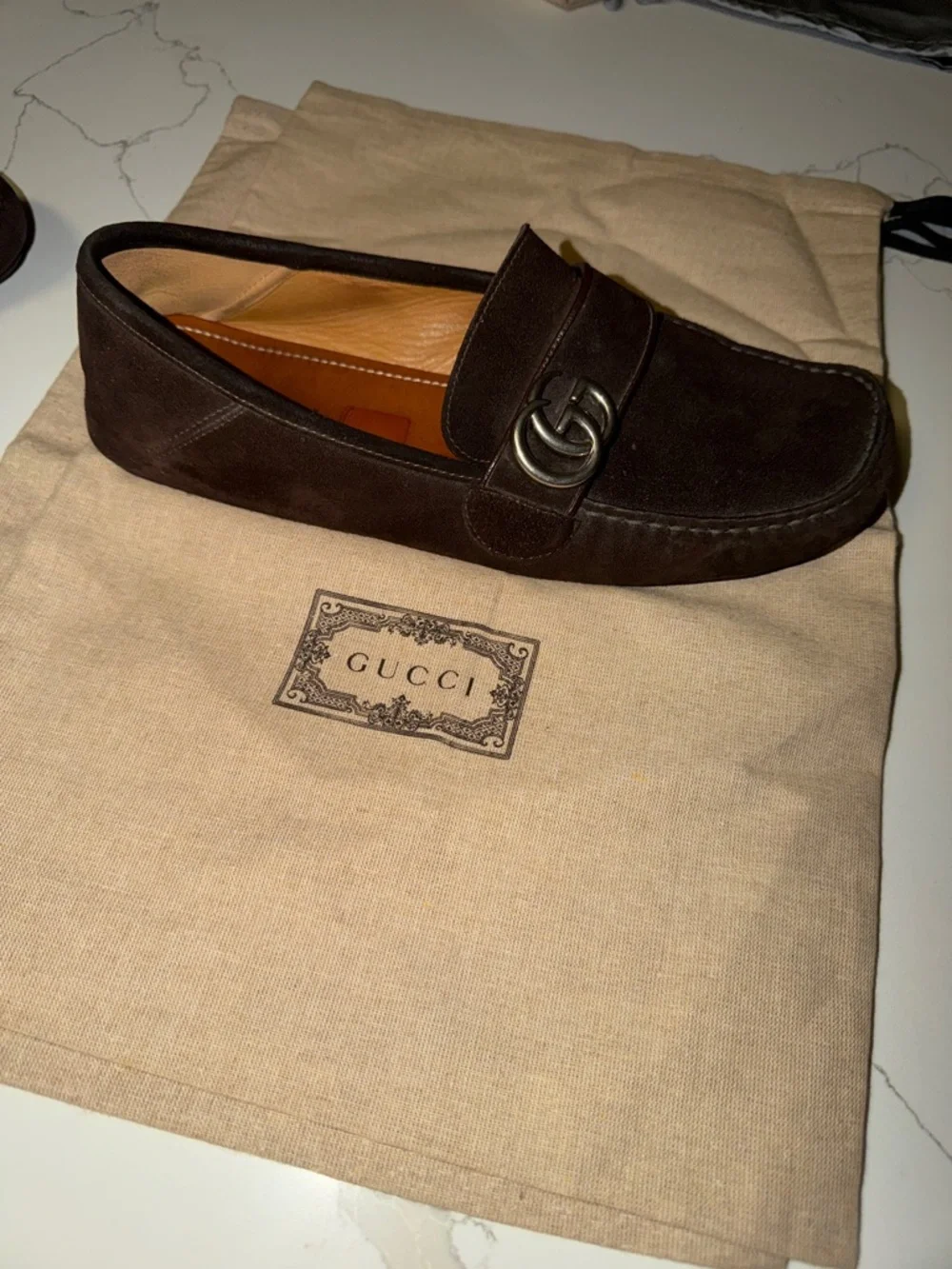 Gucci Brown Suede Horsebit Penny Loafers